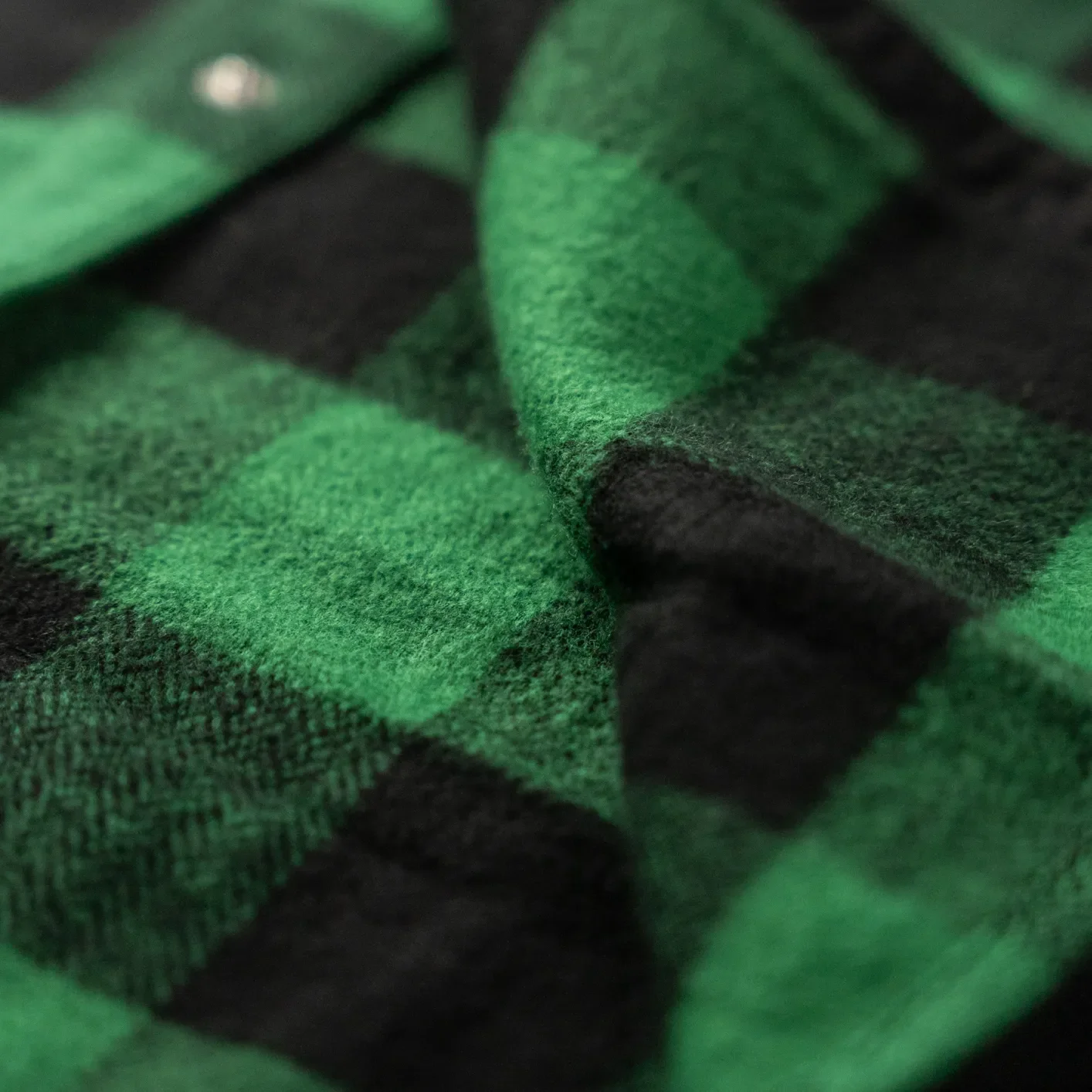 The Flat Head 9.2oz Block Check Selvedge Flannel Western Shirt – Green / Black - Image 5