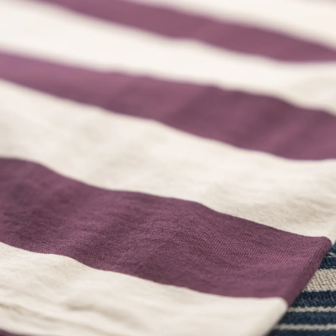 The Flat Head 9.5oz Border T-Shirt - Ivory / Purple - Image 3