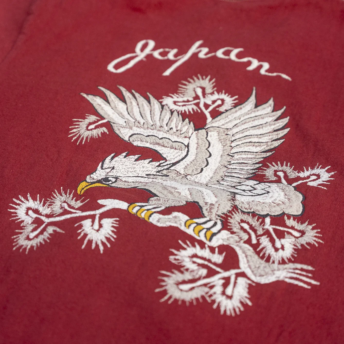The Flat Head ‘Eagle’ 9.7oz Loopwheeled T-Shirt – Dusk Red / Foam Print - Image 2