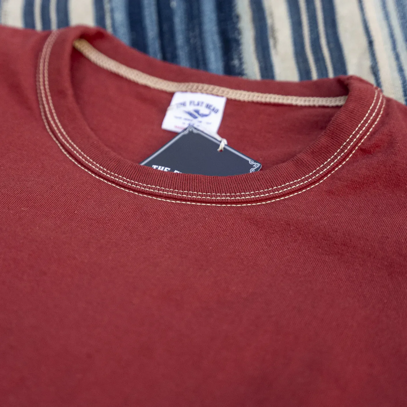 The Flat Head ‘Eagle’ 9.7oz Loopwheeled T-Shirt – Dusk Red / Foam Print - Image 4