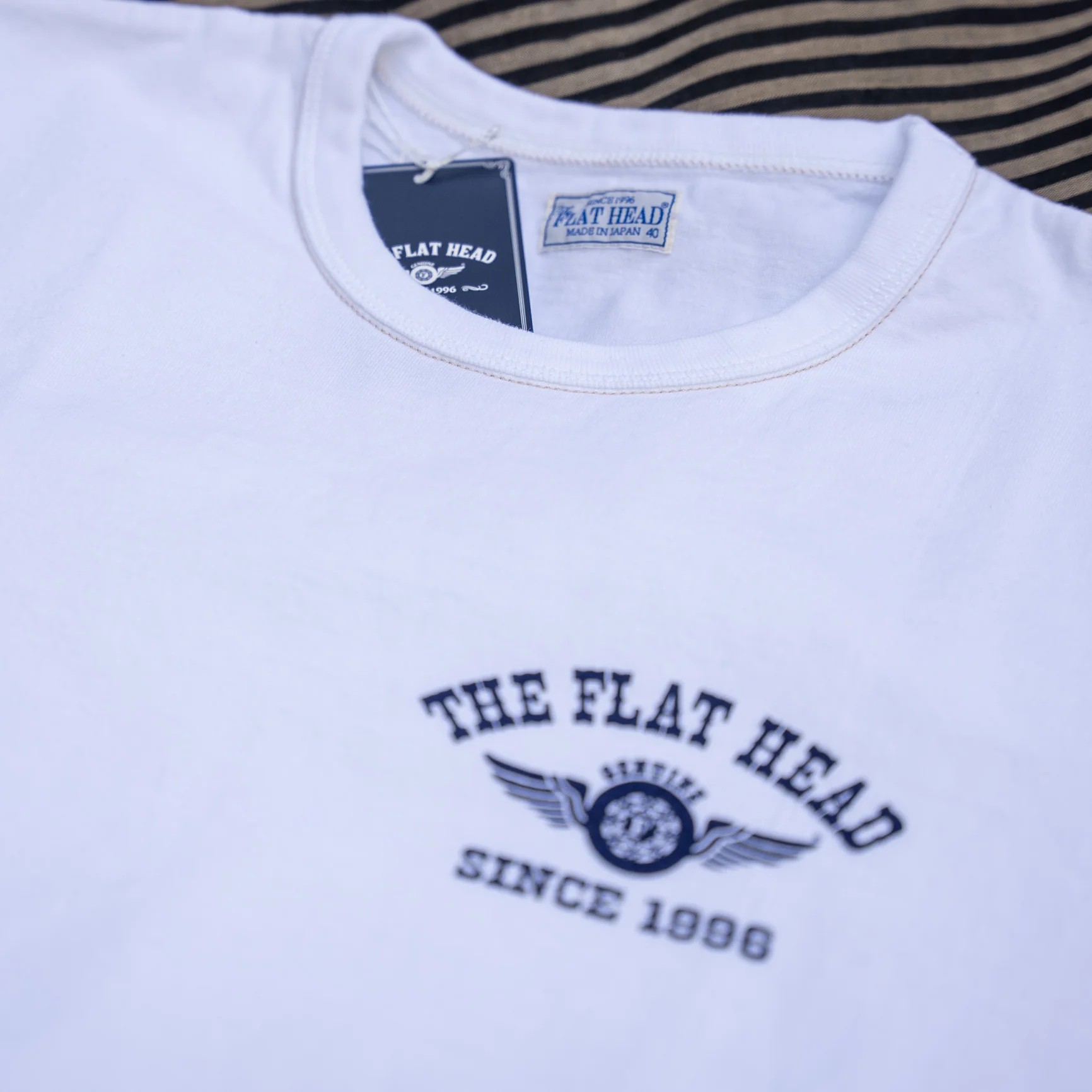 The Flat Head 'Flying Wheel' 9.7oz Loopwheeled T-Shirt – White - Image 3