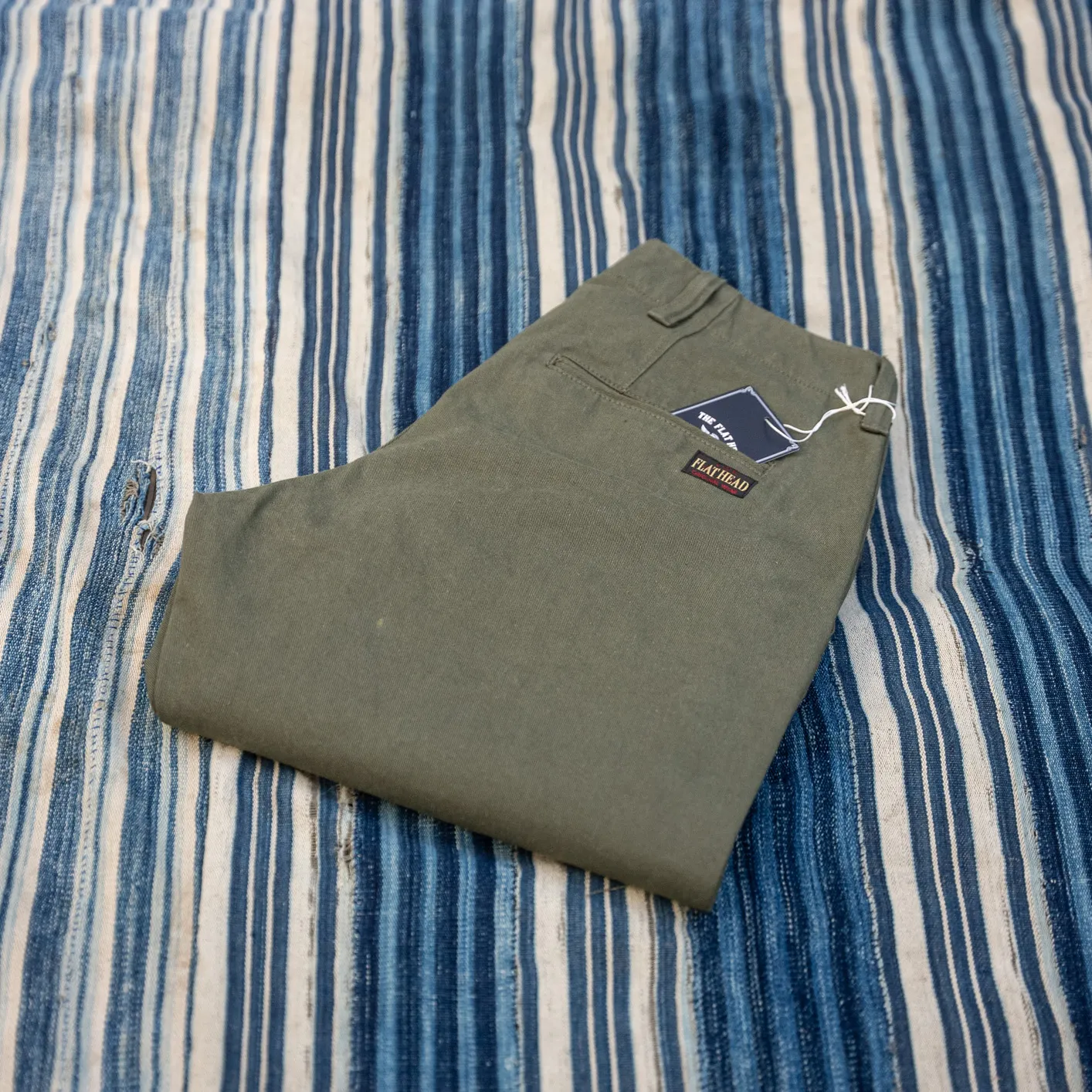 The Flat Head 'The Vanguard' 12oz Selvedge Chino – Olive Green - Image 3