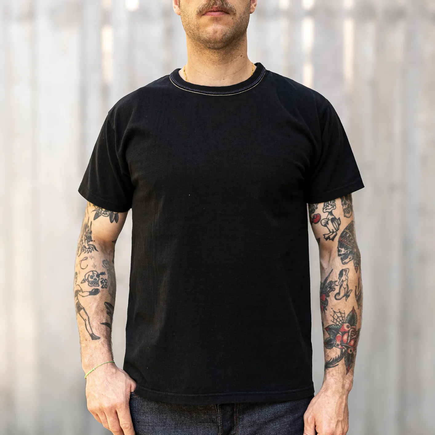 The Flat Head ‘Tiger & Dragon’ 9.7oz Loopwheeled T-Shirt – Black / Foam Print - Image 3