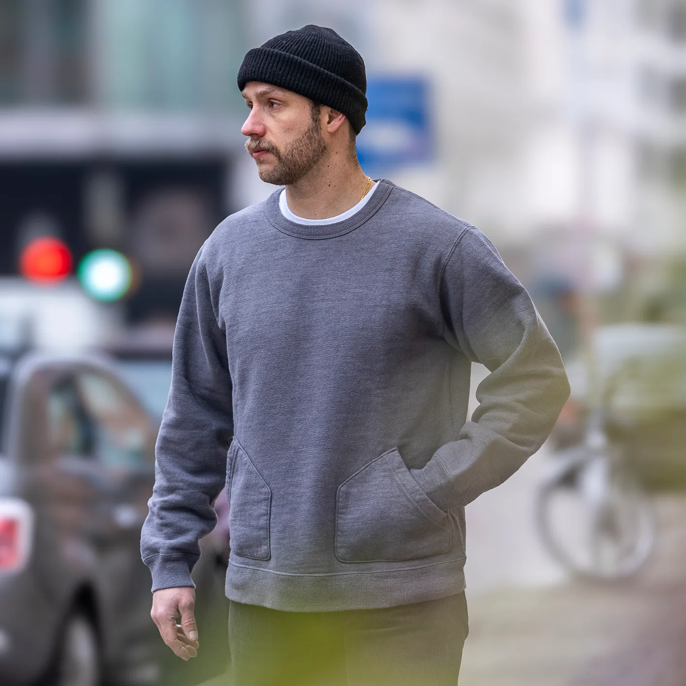 UES 13oz Slub Nep Pocket Sweater - Gray - Image 5