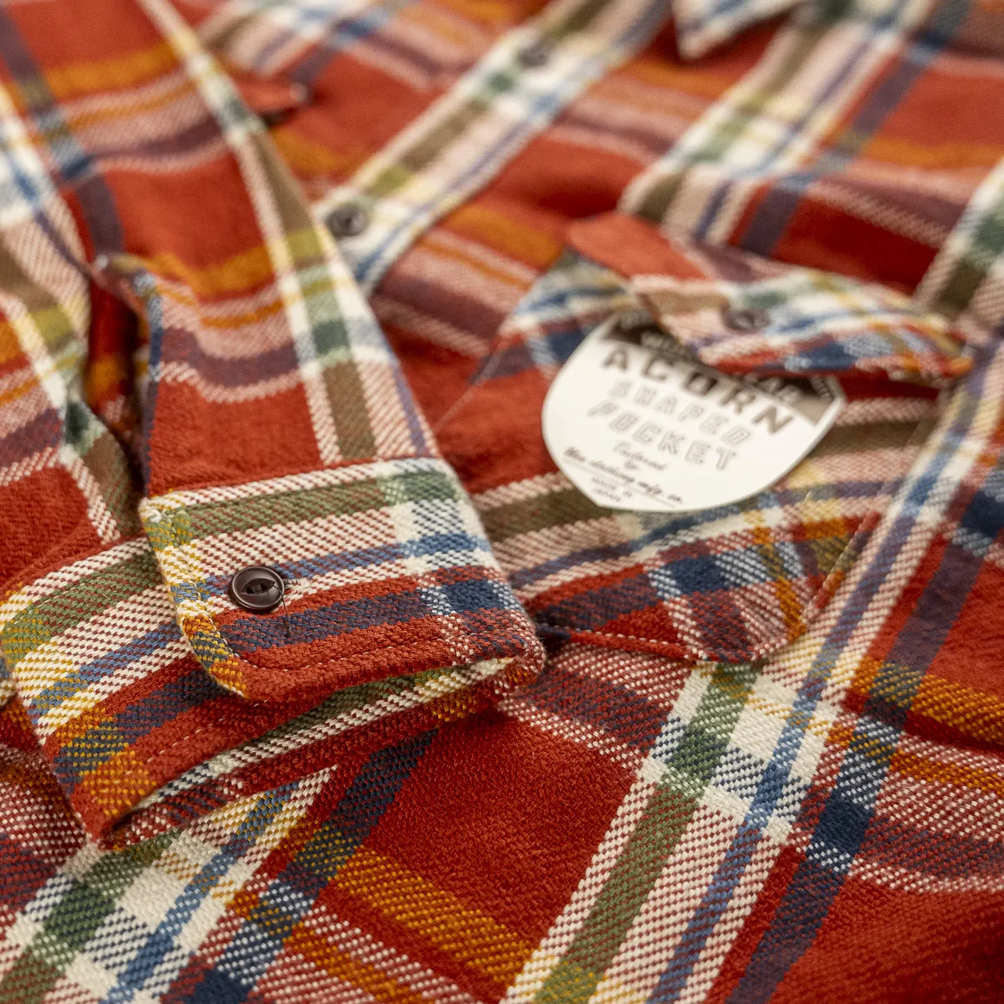 UES 14.5oz Heavy Selvedge Flannel Shirt – Brick Red - Image 3
