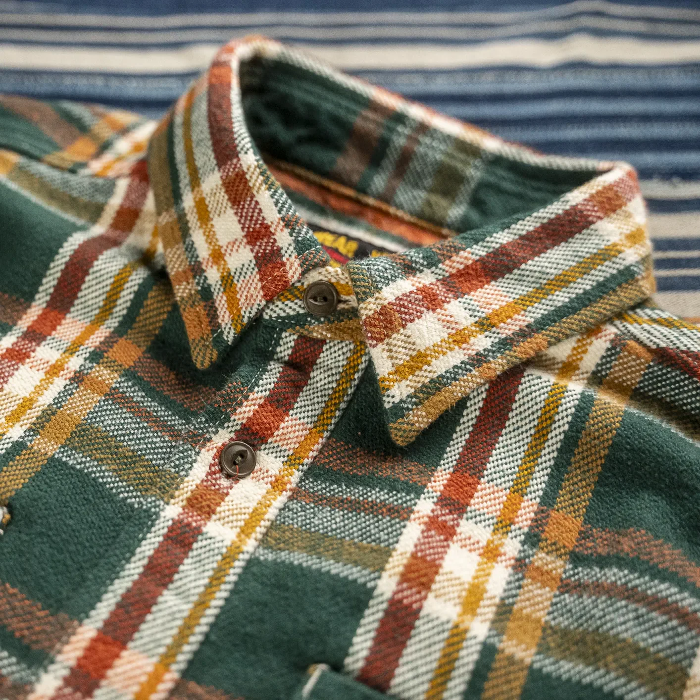 UES 14.5oz Heavy Selvedge Flannel Shirt – Green - Image 2