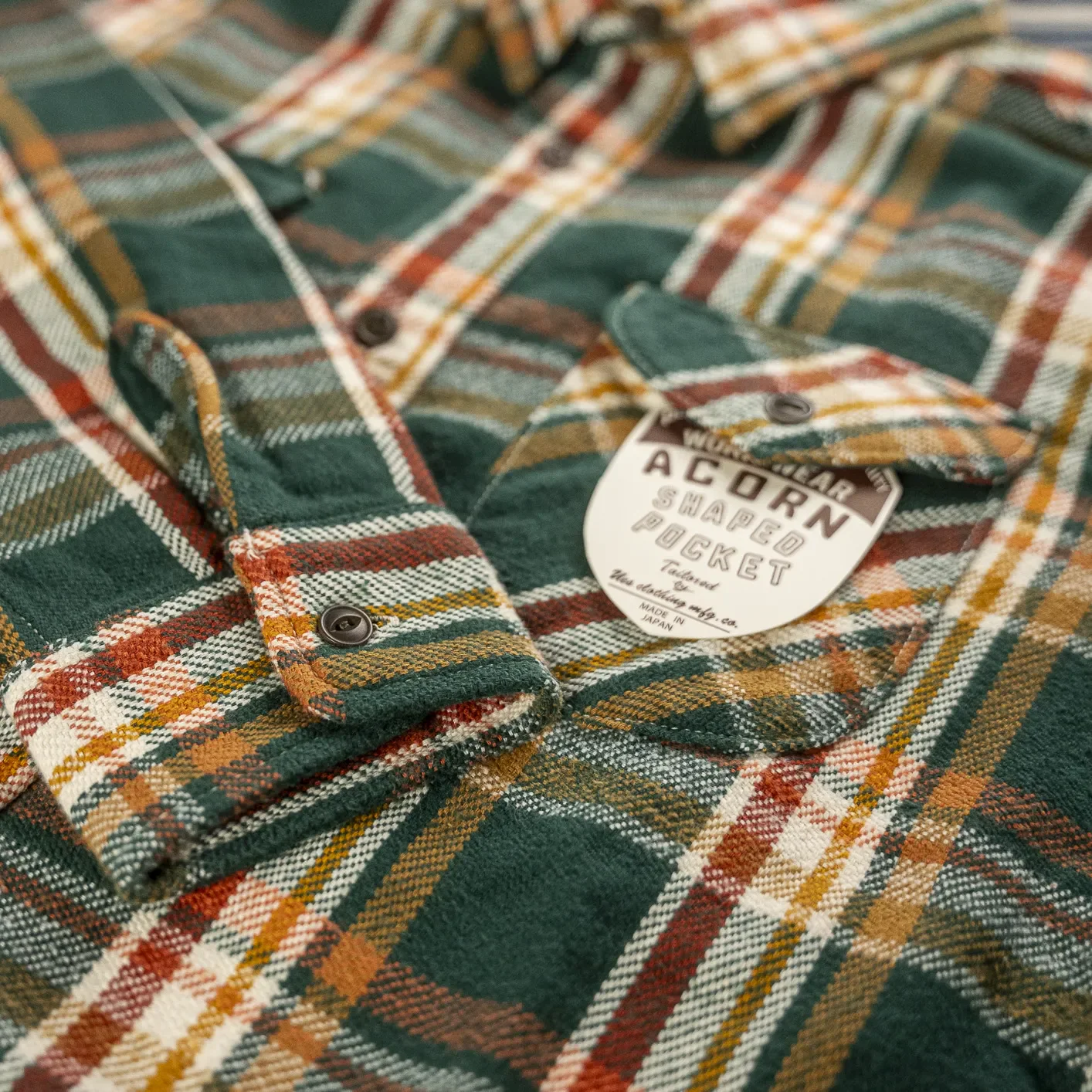 UES 14.5oz Heavy Selvedge Flannel Shirt – Green - Image 3