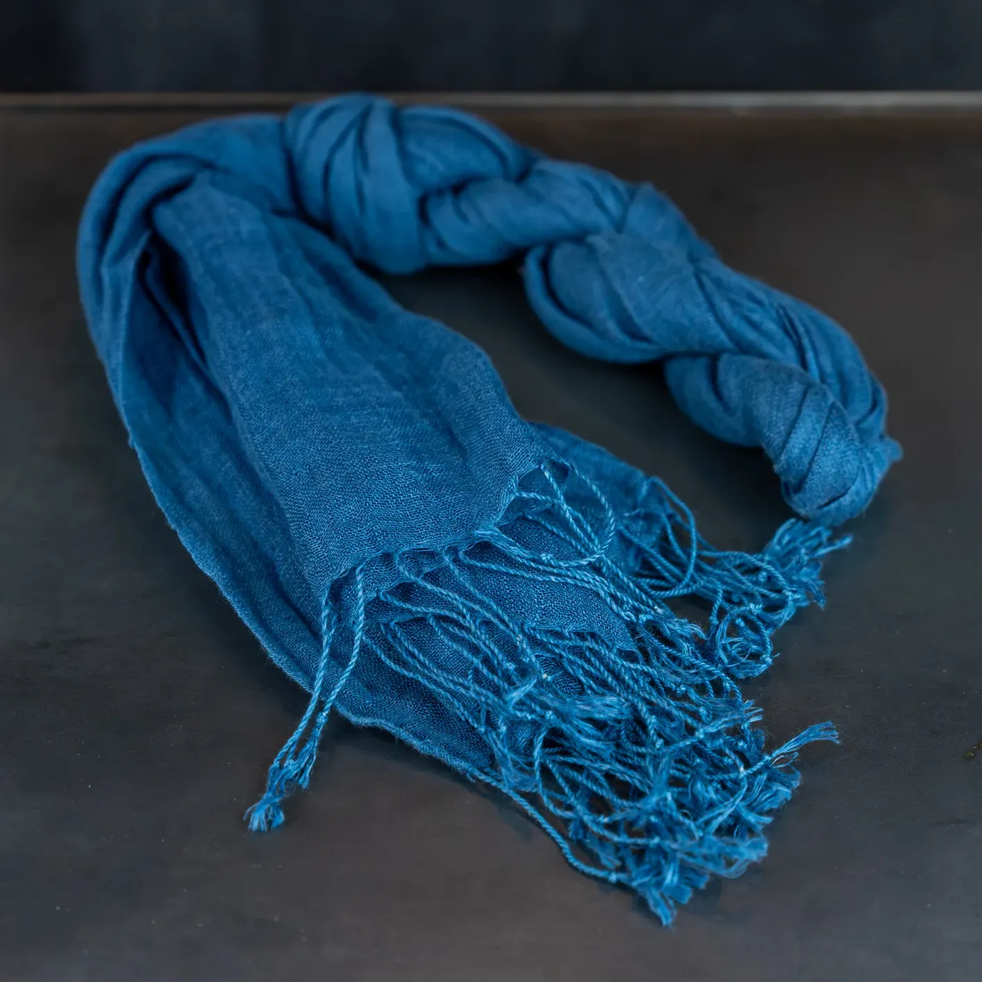 UES Natural Indigo Hand-Dyed Linen Stole - Indigo