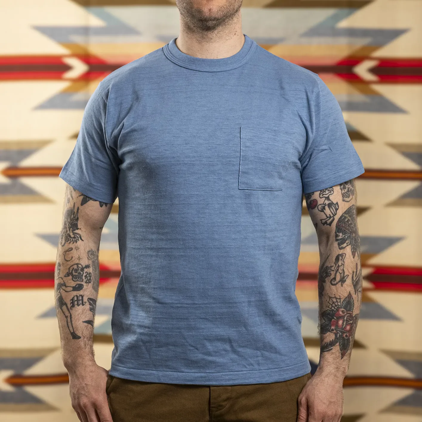 Warehouse Co. Lot 4601P Loopwheeled Slub Yarn Pocket T-Shirt - Light Blue