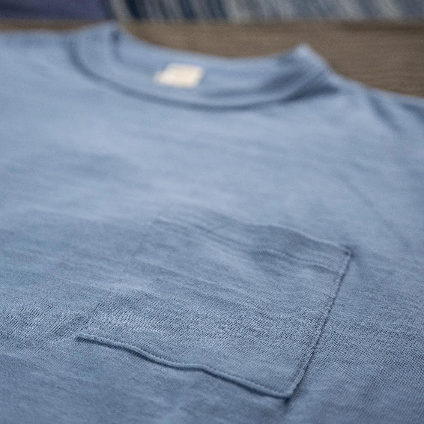 Warehouse Co. Lot 4601P Loopwheeled Slub Yarn Pocket T-Shirt - Light Blue - Image 2