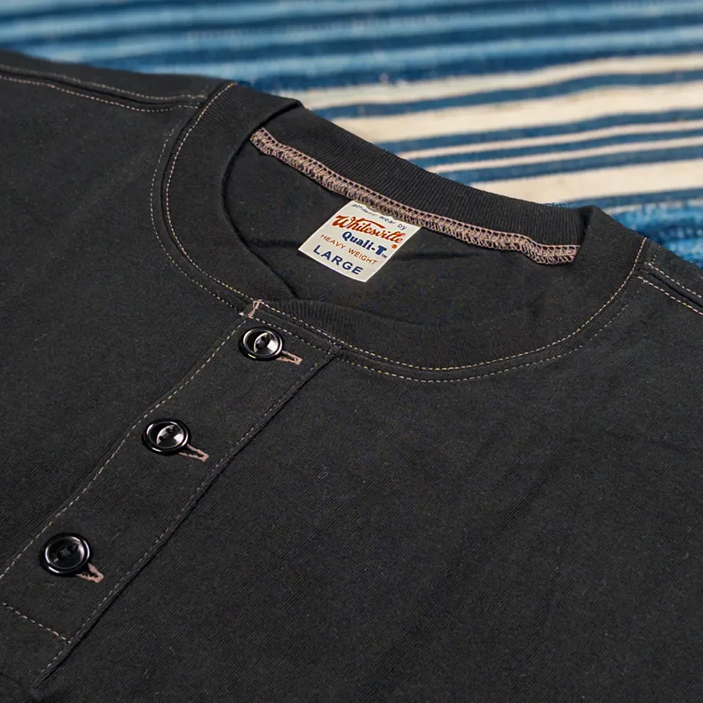 Whitesville 7oz Tubular Knit Henley T-Shirt – Black - Image 3