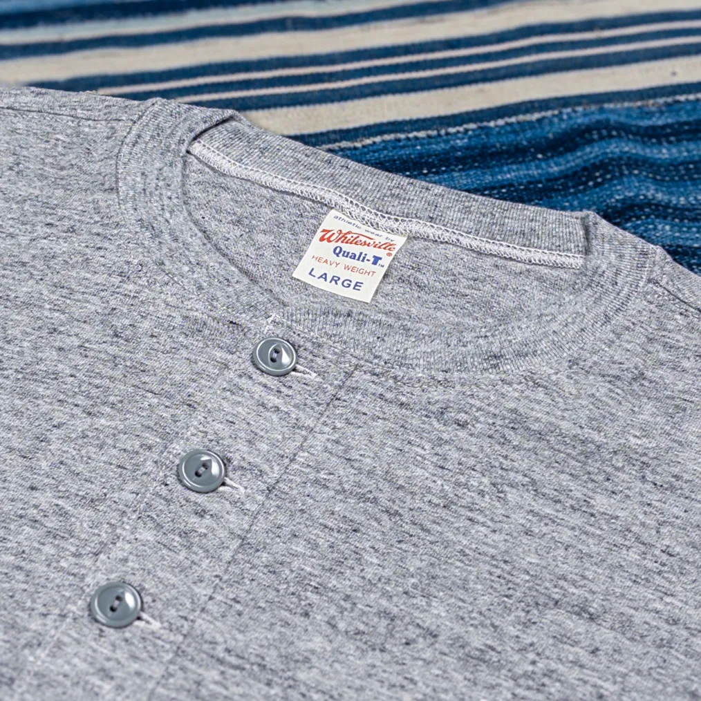 Whitesville 7oz Tubular Knit Henley T-Shirt – Heather Grey - Image 3
